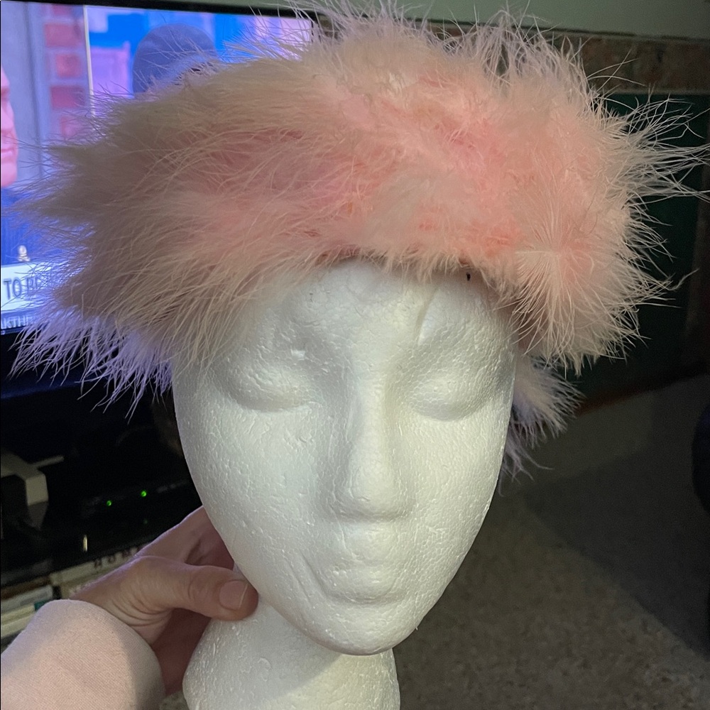 Vintage Pink Feathered pillbox style Hat